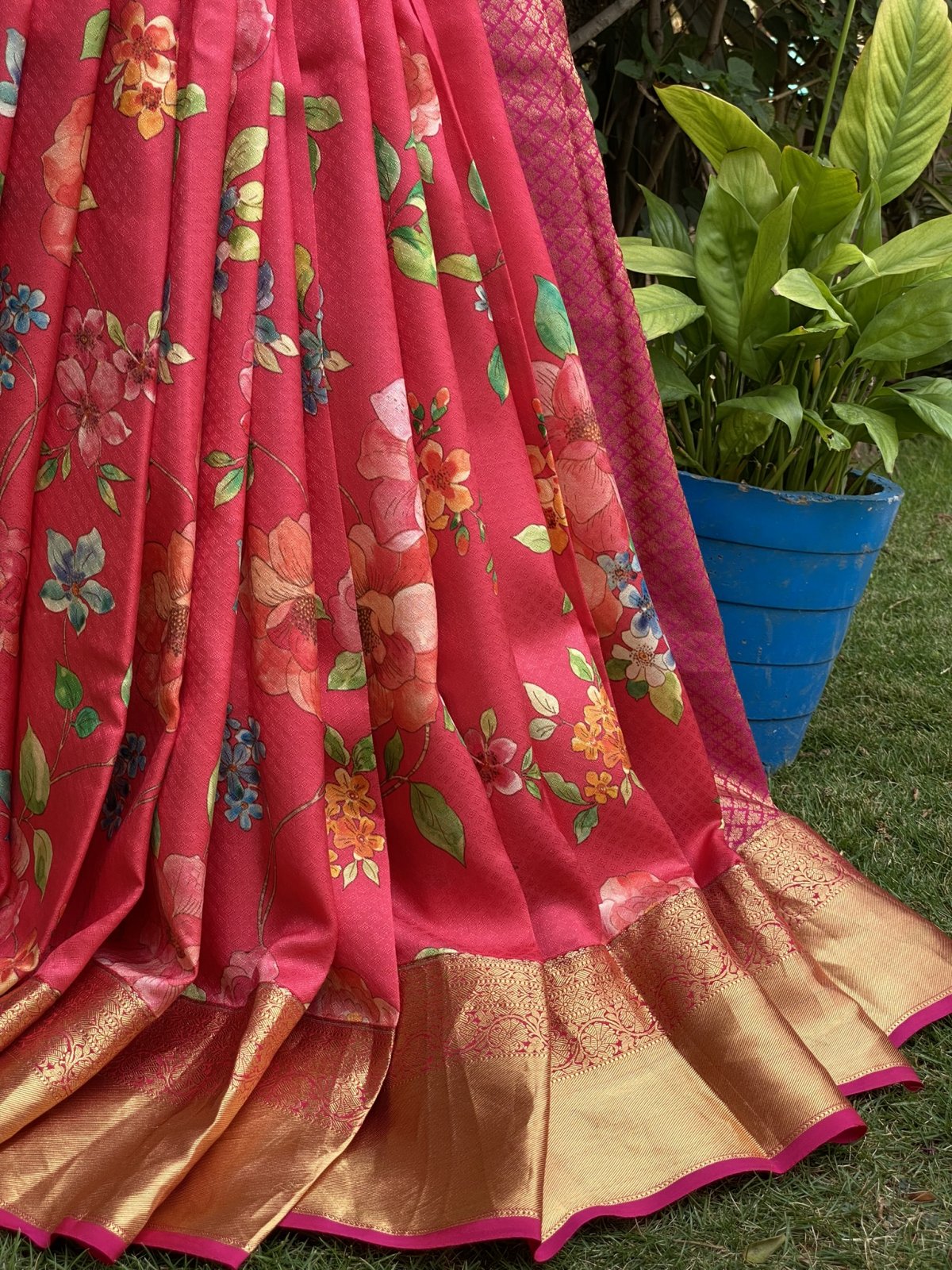 Pink Printed Silk Saree 