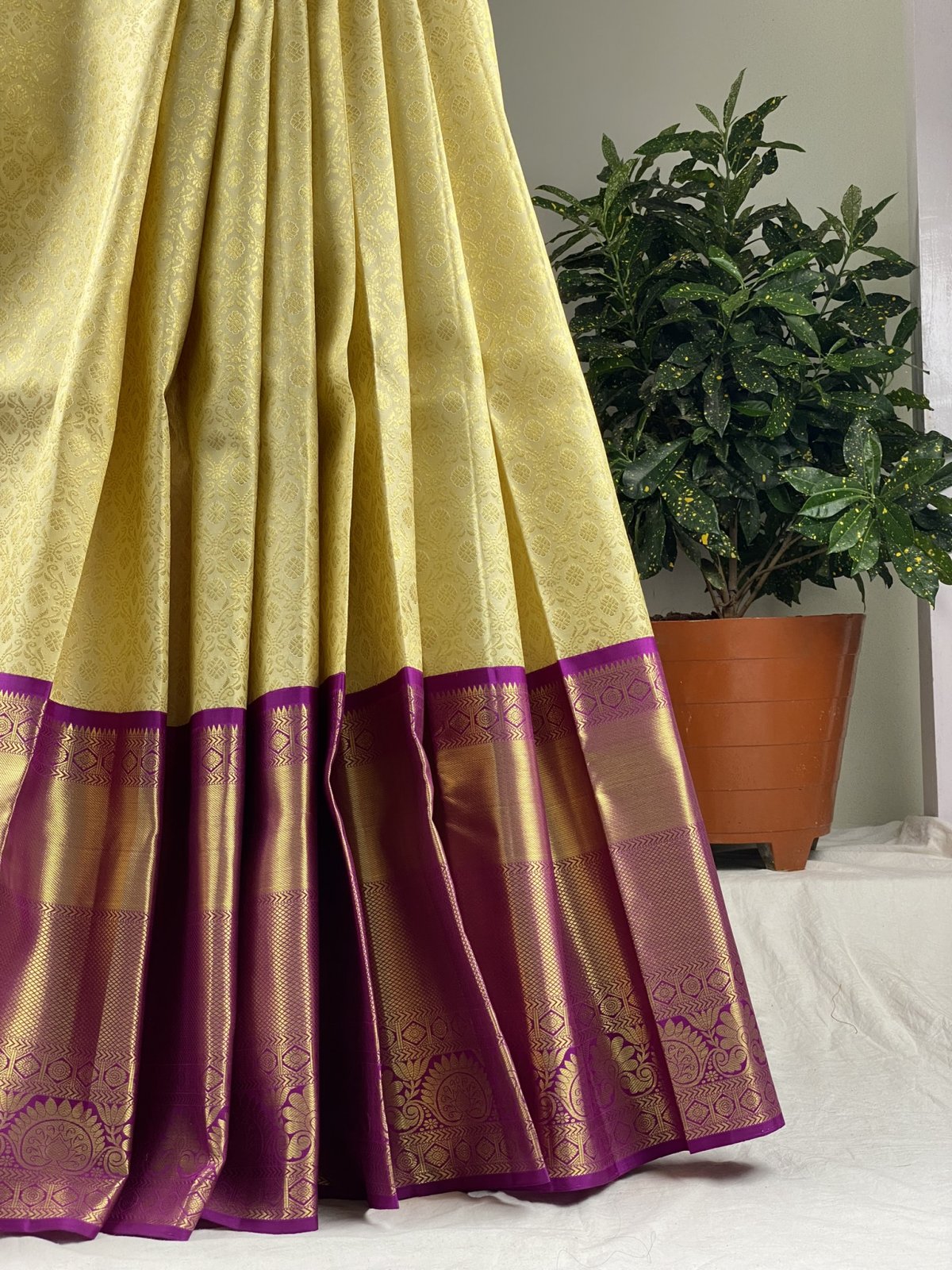 Cream Kanjeevaram Pavada