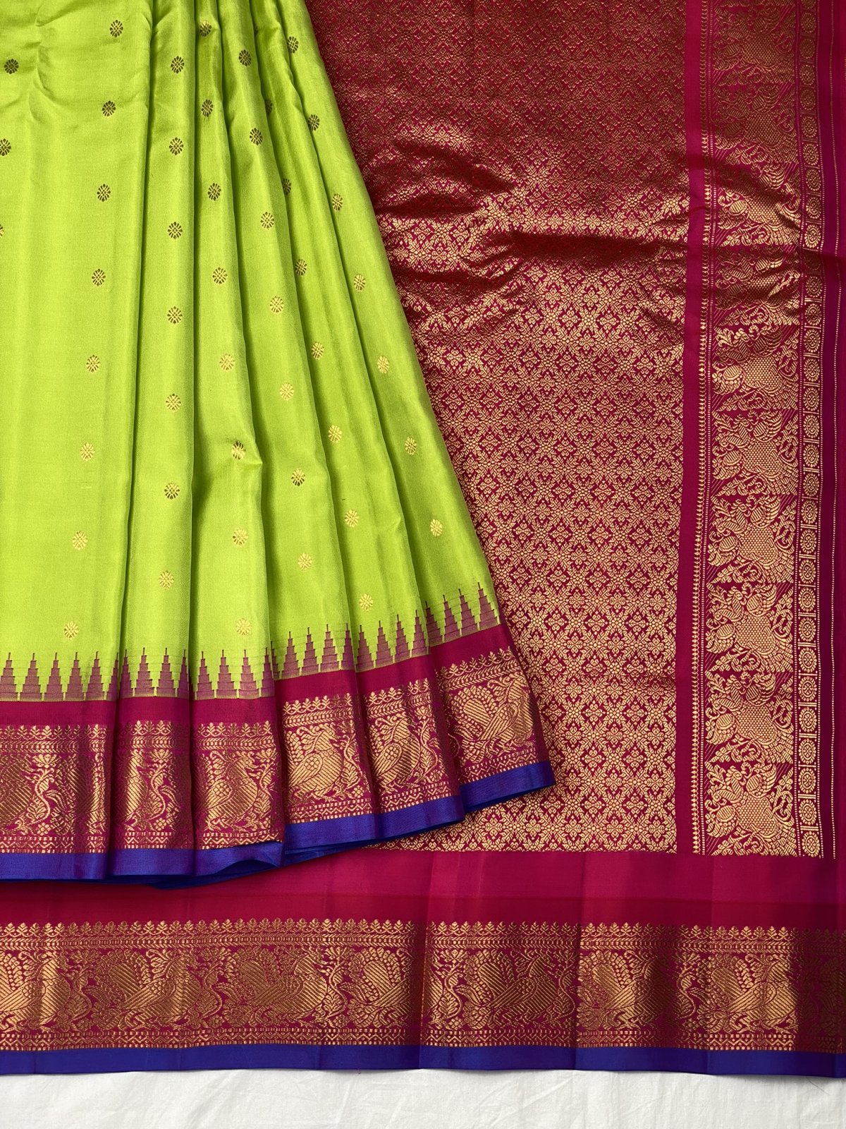 Lime Green Gadwal Silk Saree