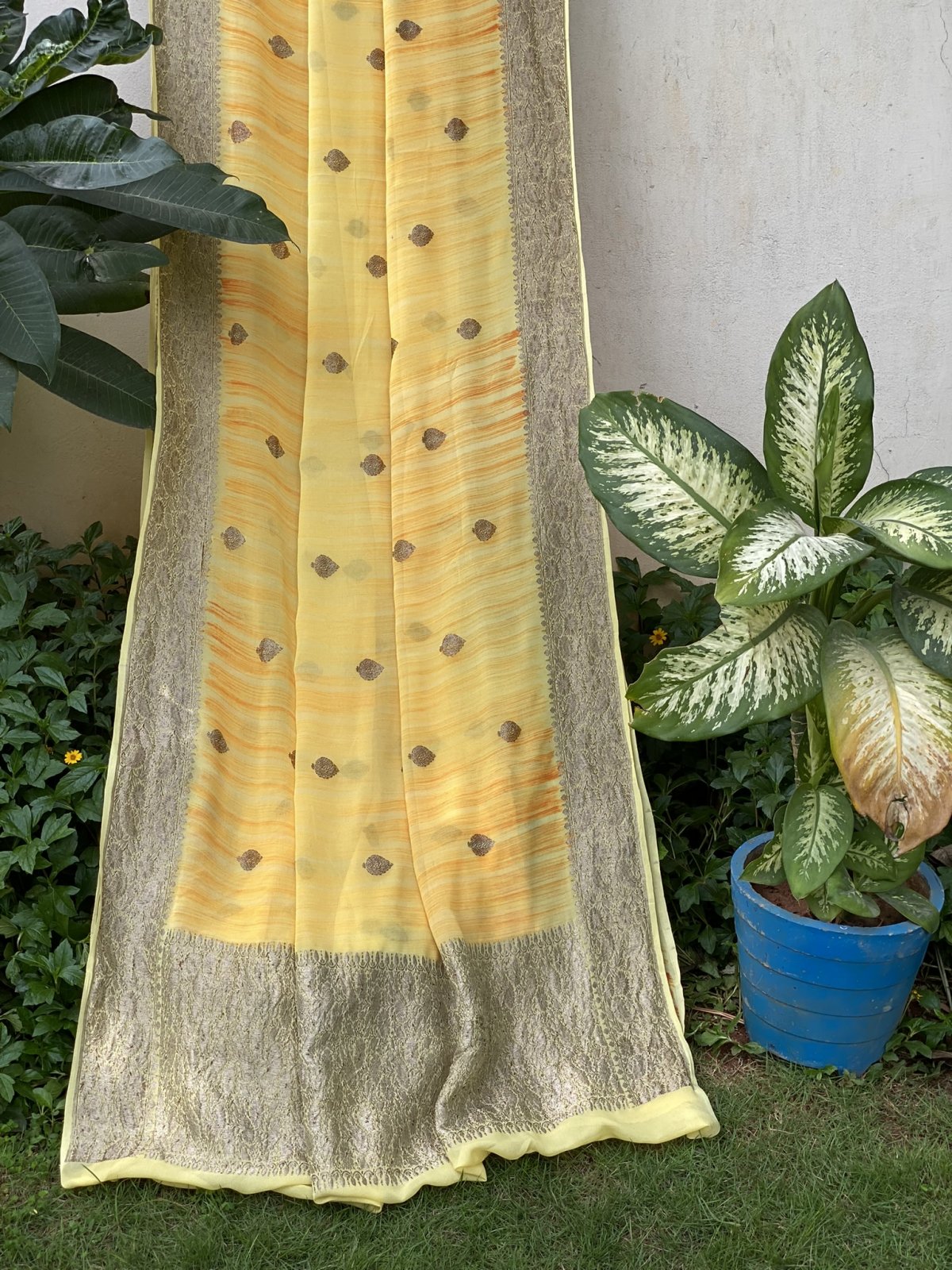 Yellow Banarasi Georgette Silk Saree