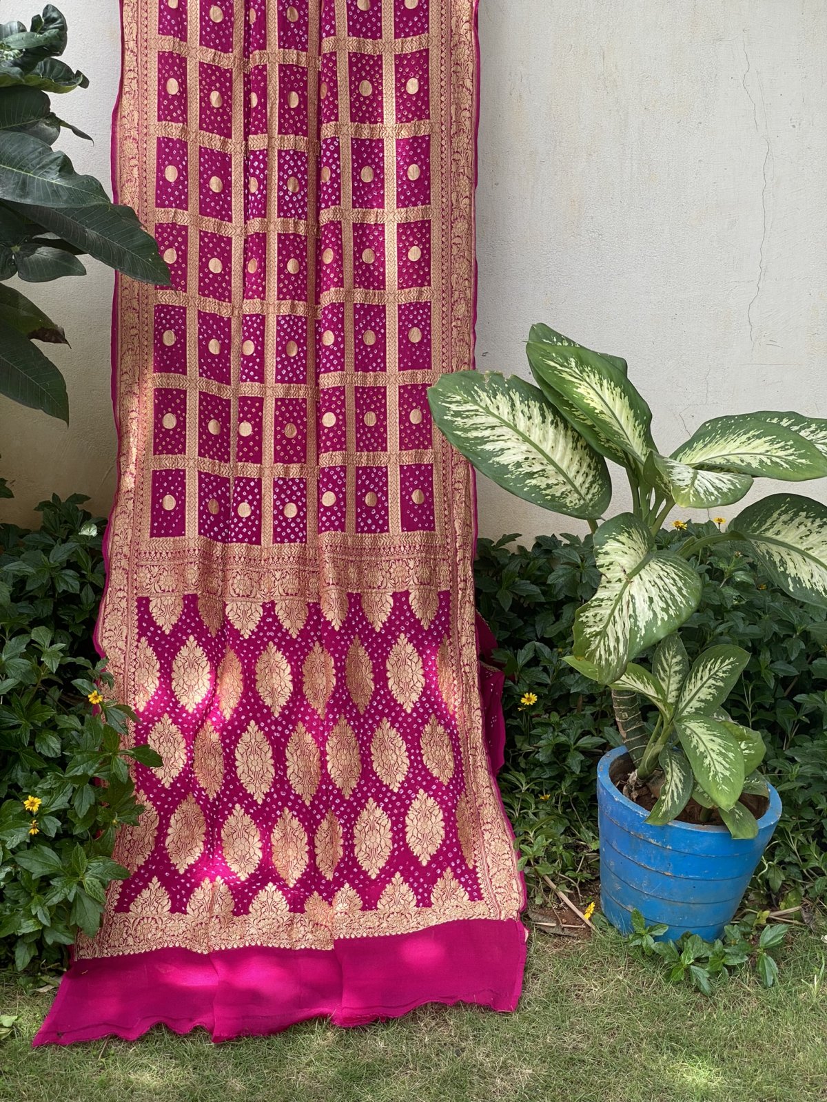 Pink Banarasi Bandhej Silk Saree