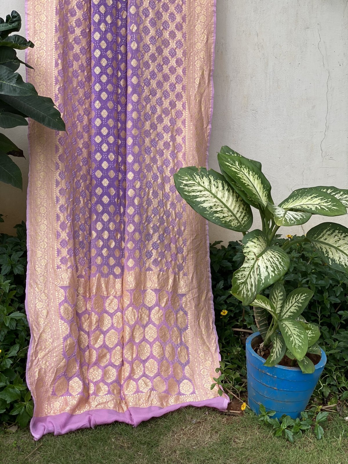 Lavender Banarasi Bandhej Silk Saree