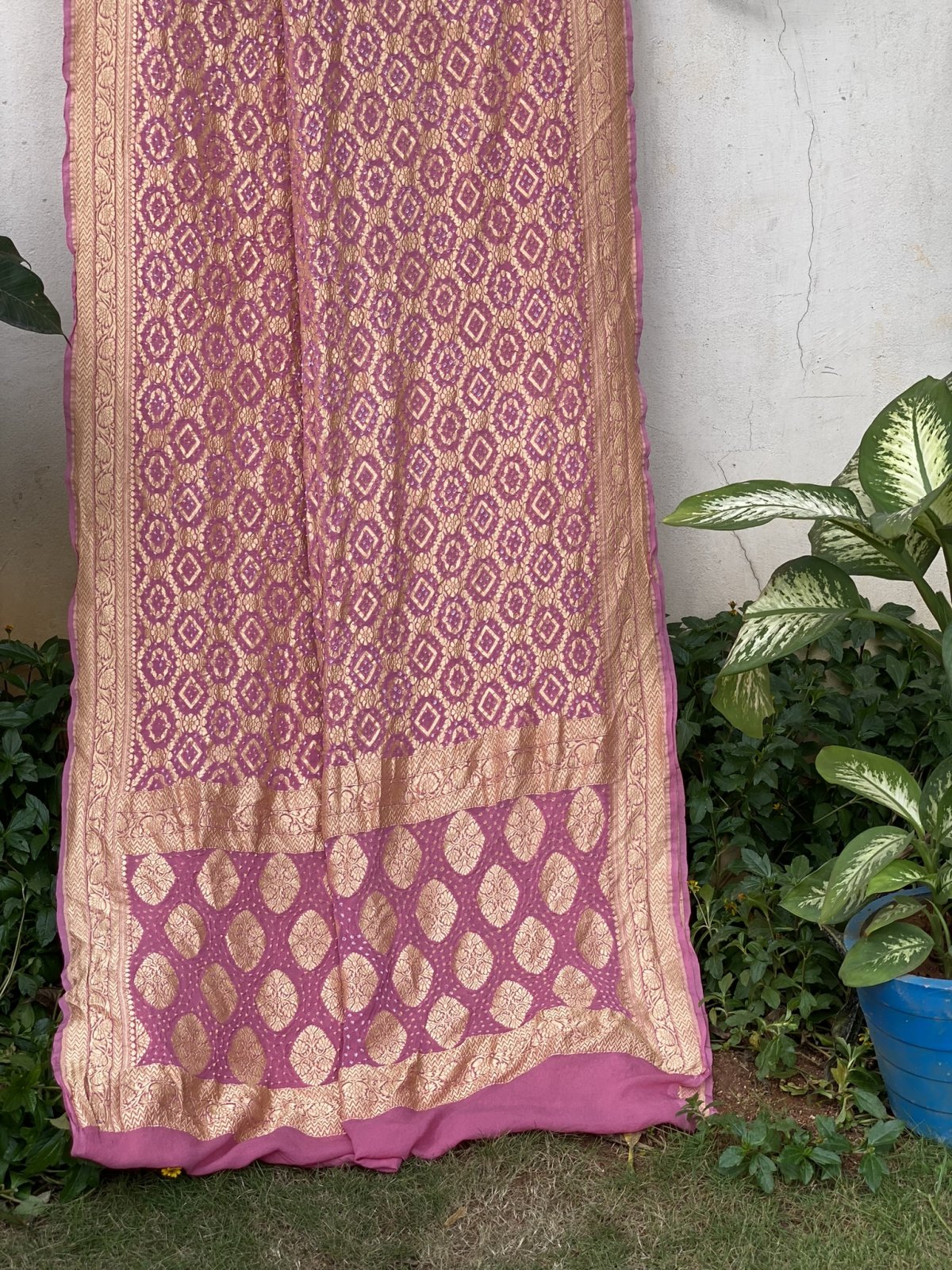 Pink Bandhej Silk Saree