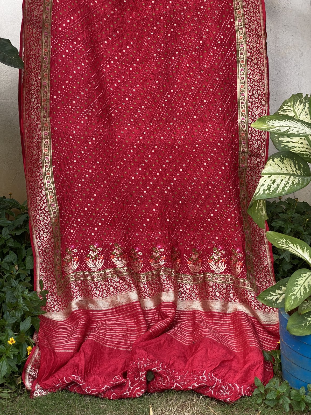 Red Banarasi Bandhej Silk Saree