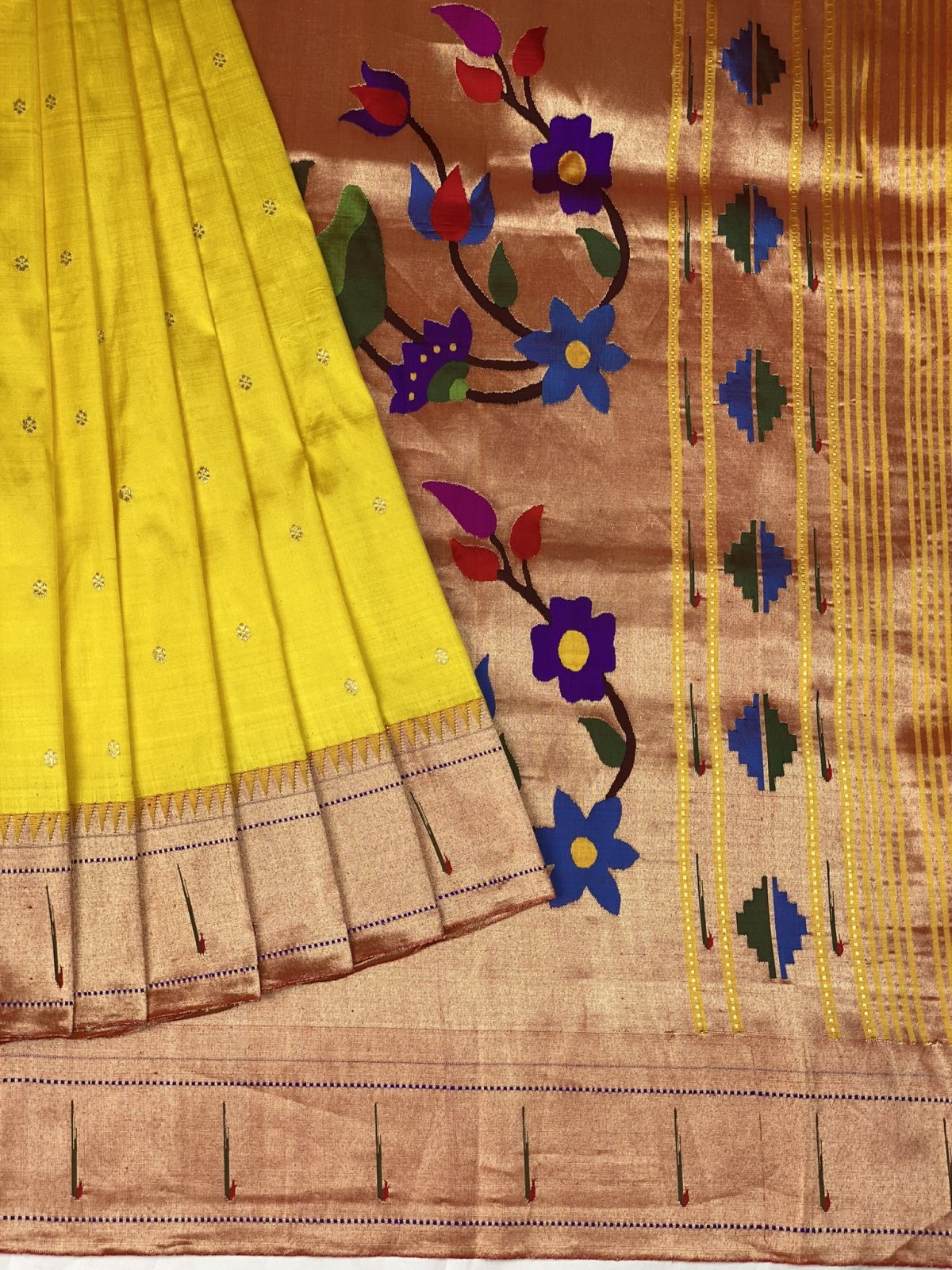 Lemon Yellow Paithani Silk Saree