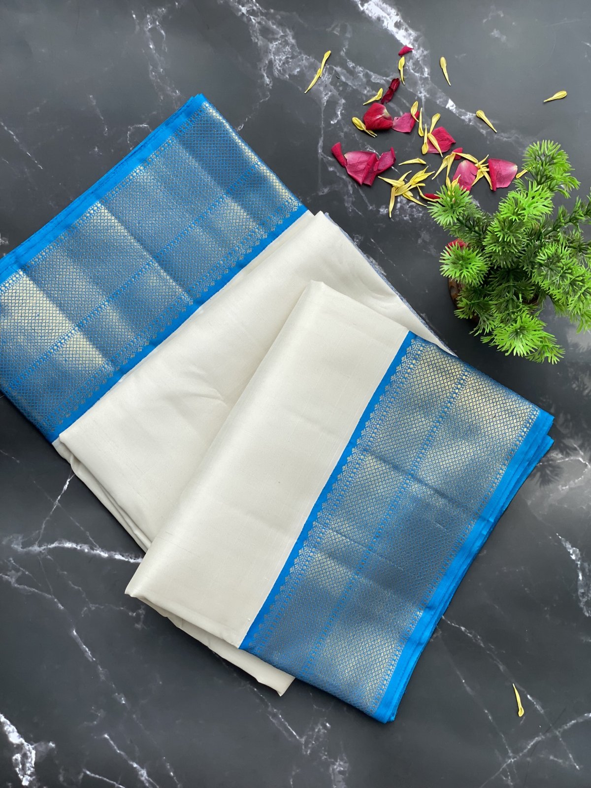 DHOTI   WHITE  KANCHI  SILK 