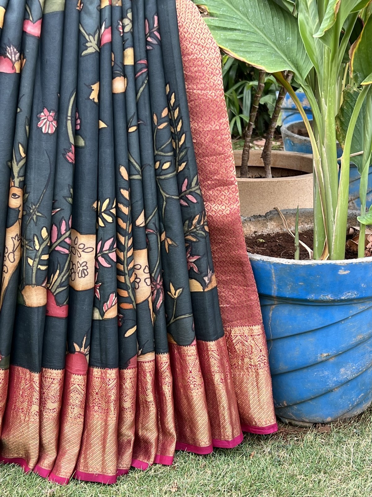 KALAMKARI  GREEN  KANCHI SILK  SAREE