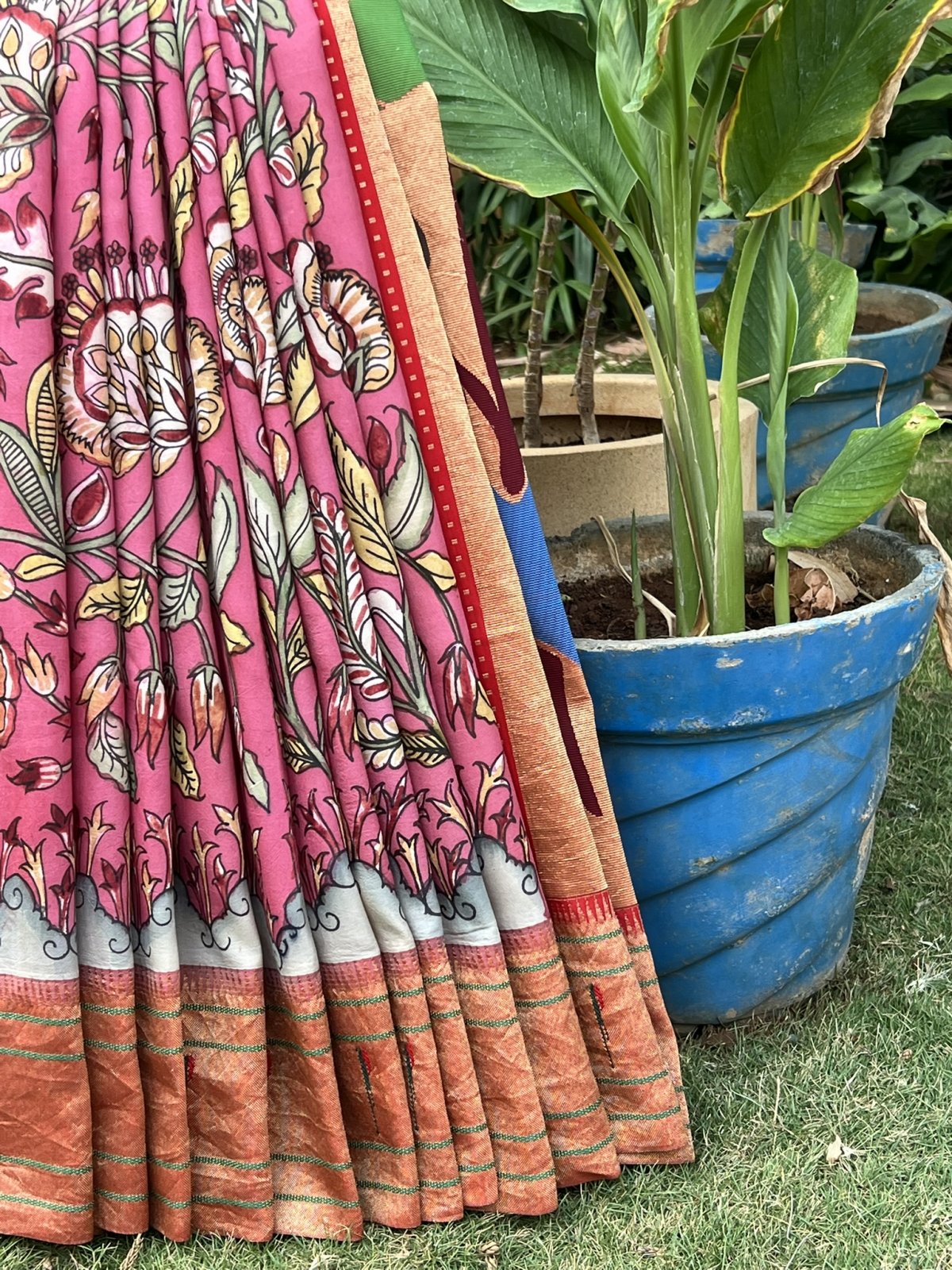KALAMAKARI  PINK  KANCHI SILK  SAREE