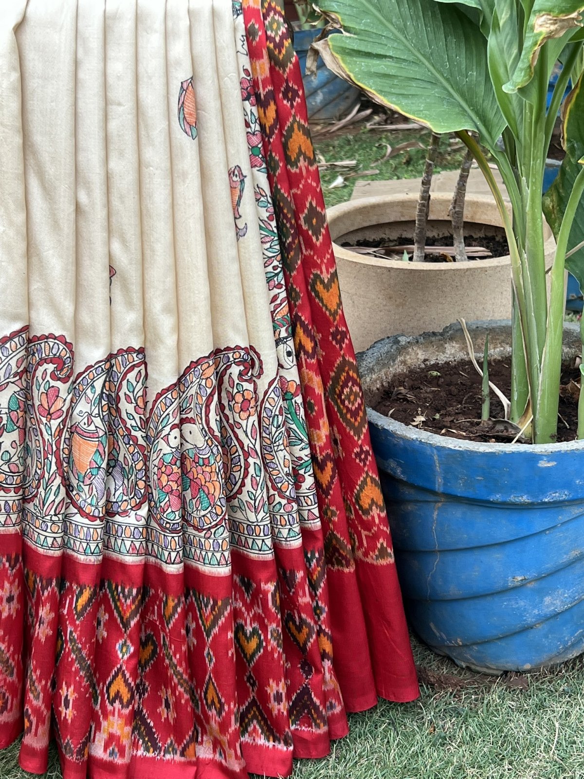 KALAMKARI   WHITE KANCHI SILK  SAREE