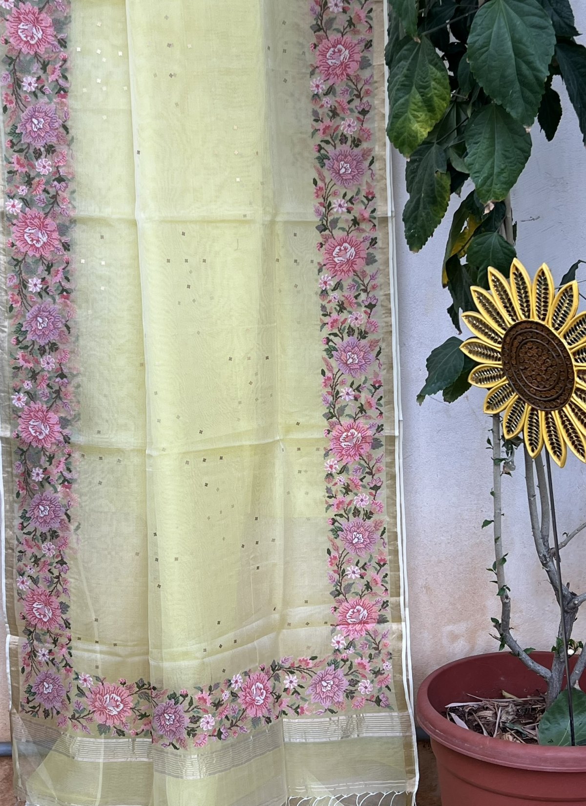 KORA  YELLOW SILK SAREE 
